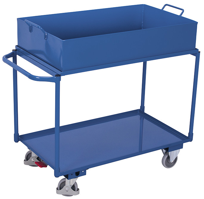Table trolley with 2 load surfaces and removable steel-sheet pan Table trolley with 2 load surfaces and removable steel-sheet pan