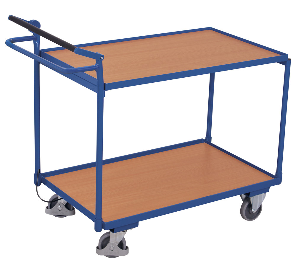 Table trolley with2 load surfaces and dead man’s brake Table trolley with2 load surfaces and dead man’s brake