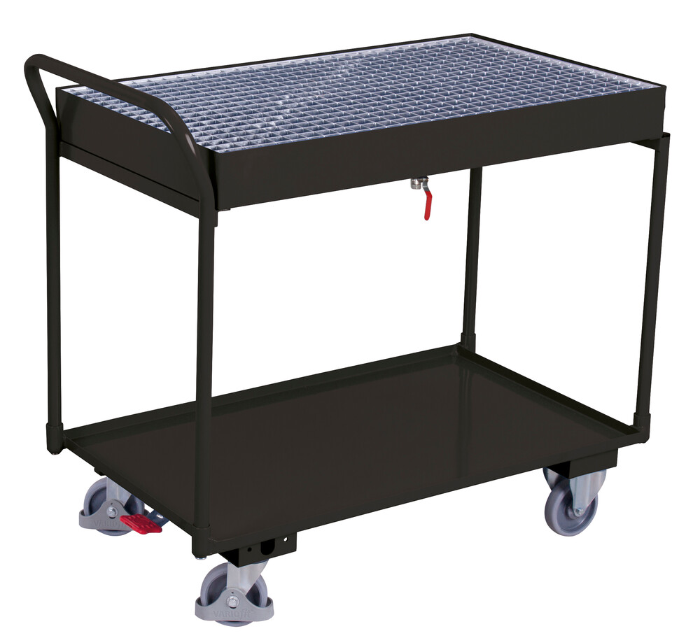Table trolley with 2 load surfaces and galvanised grating Table trolley with 2 load surfaces and galvanised grating