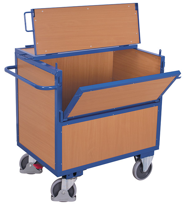 Chariot caisse avec plateau mélaminé (MDF), avec toit, soudé entièrement Chariot caisse avec plateau mélaminé (MDF), avec toit, soudé entièrement