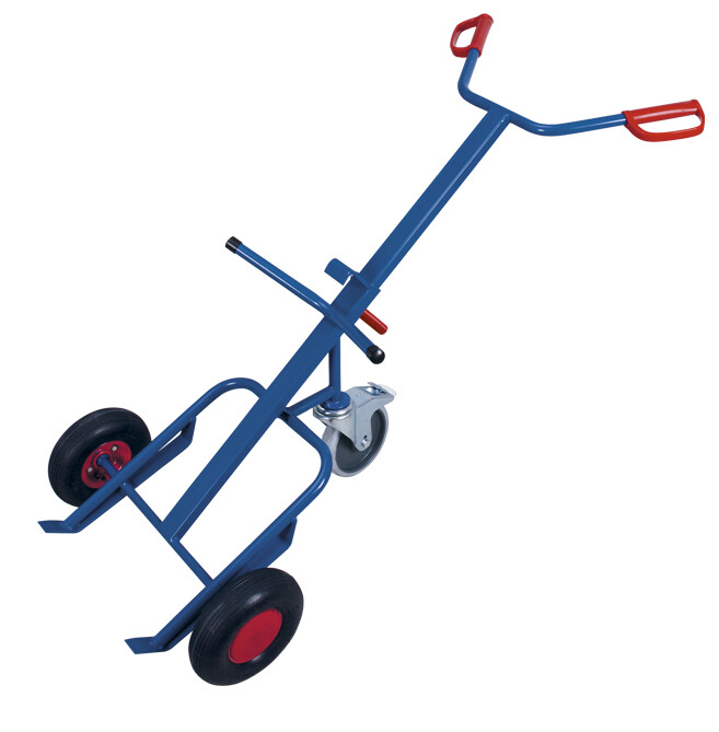 Drum truck with 1 supporting swivel castor with brake Drum truck with 1 supporting swivel castor with brake