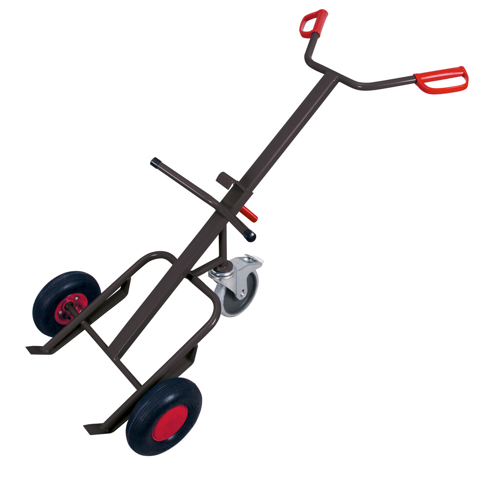 Drum truck with 1 supporting swivel castor with brake Drum truck with 1 supporting swivel castor with brake