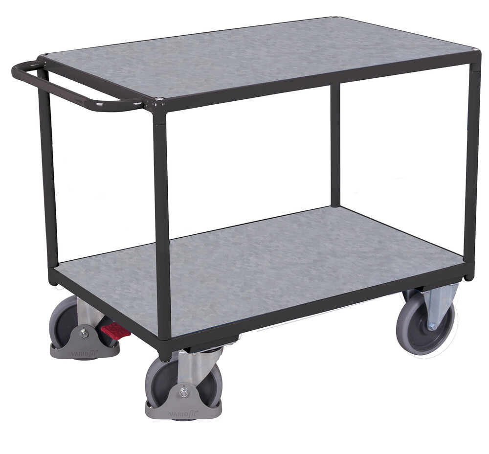 Heavy-duty table trolley with 2 load surfaces covered with galvanised sheet Heavy-duty table trolley with 2 load surfaces covered with galvanised sheet