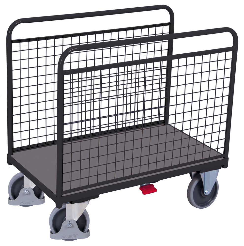 Wózek magazynowy z pałąkami bocznymi wypełnionymi siatką Wózek magazynowy z pałąkami bocznymi wypełnionymi siatką