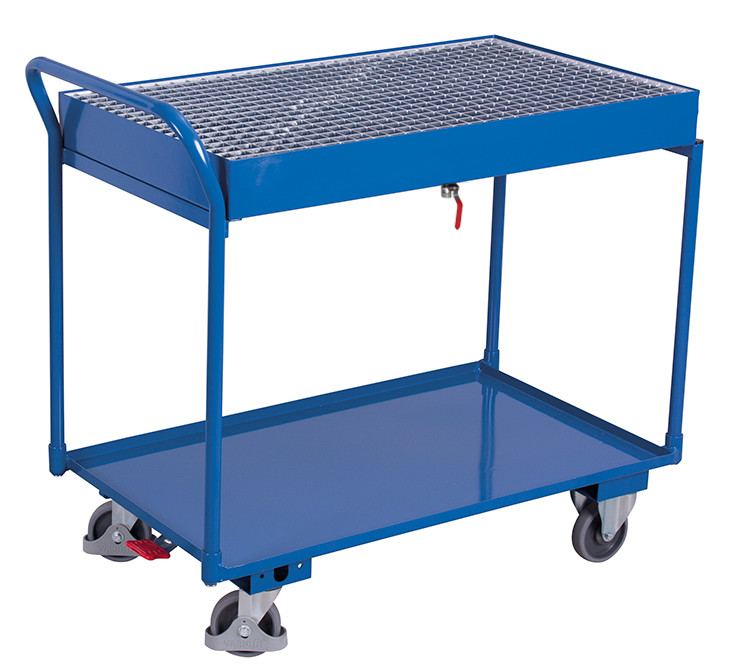 Table trolley with 2 load surfaces and galvanised grating Table trolley with 2 load surfaces and galvanised grating