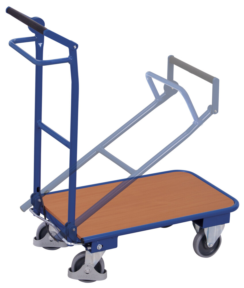 Folding push bar trolley with dead man’s brake Folding push bar trolley with dead man’s brake