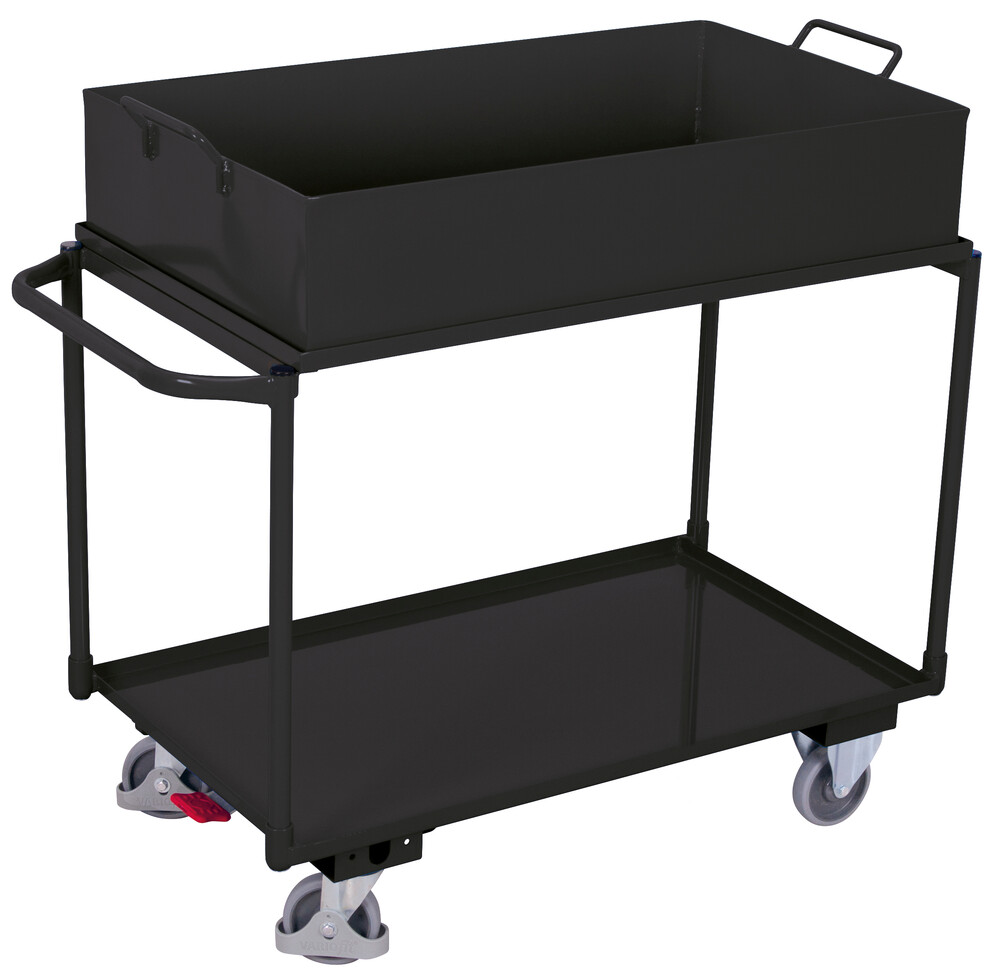 Table trolley with 2 load surfaces and removable steel-sheet pan Table trolley with 2 load surfaces and removable steel-sheet pan