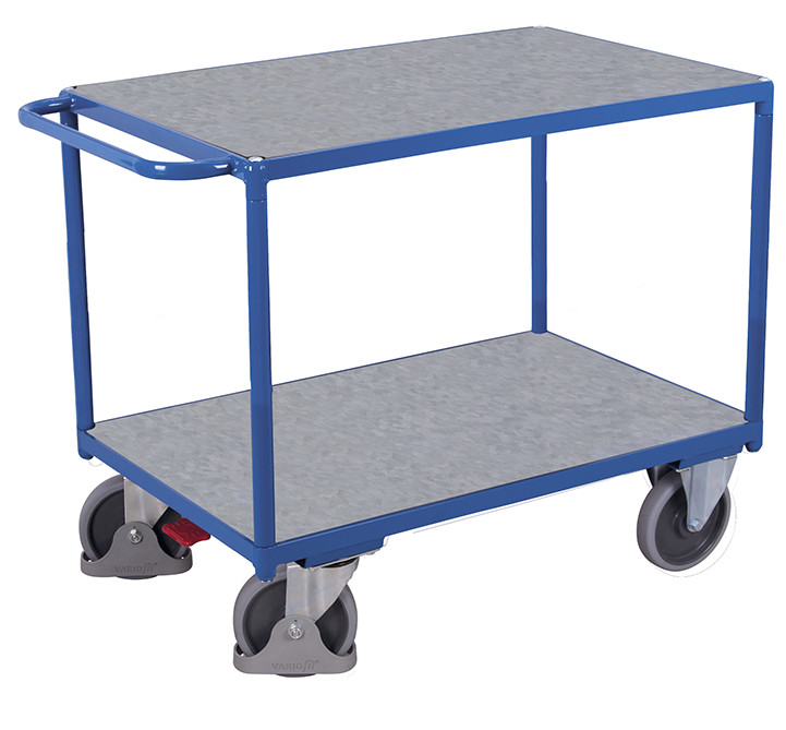Heavy-duty table trolley with 2 load surfaces covered with galvanised sheet Heavy-duty table trolley with 2 load surfaces covered with galvanised sheet
